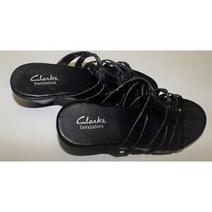 Clarks Bendables 6m black leather sandals medium heel